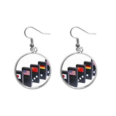 Imagem de Pai Gow Bandeira de dados para jogos de orelha, brincos pendentes prateados, joia feminina