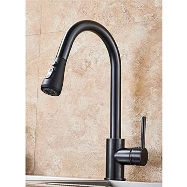 Imagem de Torneira de cozinha de níquel escovado com furo único bica para pia de cozinha torneira misturadora cabeça de pulverização cromada/preta torneira misturadora, preta A