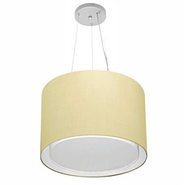 Imagem de Lustre Pendente Cilíndrico Duplo Cúpula Tecido 30/40x35 cm, Vivare Iluminação, Pendente4304 LA, Algodão Cru, Médio