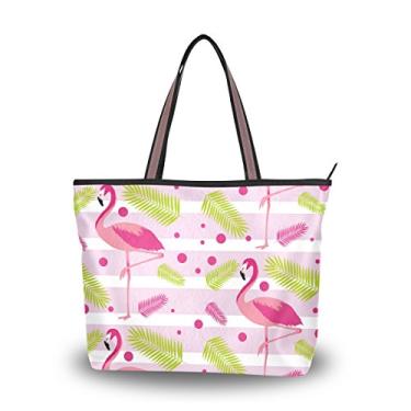 Imagem de ColourLife Adorável bolsa de ombro flamingos rosa com alça superior, bolsa de mão para mulheres, Colorido., Large