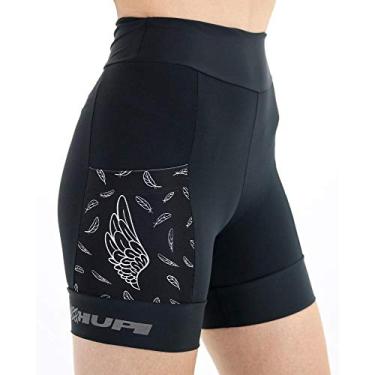 Imagem de Bermuda para Corrida de Compressao Feminina HUPI Run Curta Asas, Cor: PRETO, Tamanho: GG