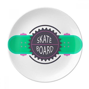 Imagem de Skate esportivo com placa de aquarela de desenho Mottos decorativa de porcelana Salver louça de jantar