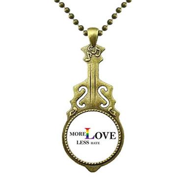Imagem de DIYthinker LGBT Colar com bandeira de arco-íris More Love Less Hate Jewelry Pingente de música de guitarra antiga