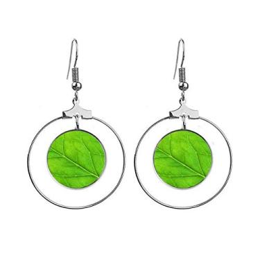 Imagem de Brincos com estampa de ilustração fresca de planta verde, pingente de argola e círculo de gota