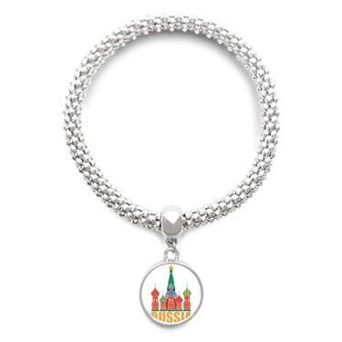 Imagem de DIYthinker Pulseira de prata com pingente de corrente ajustável da Catedral da Rússia da Igreja de Moscou