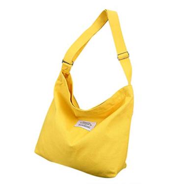 Imagem de Bolsa de ombro Belsmi para compras em lona, Amarelo, Large