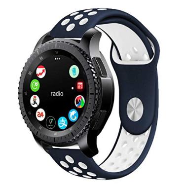 Imagem de Pulseira 22mm Sport compatível com Samsung Galaxy Watch 3 45mm - Galaxy Watch 46mm - Gear S3 Frontier - Amazfit GTR 47mm - Amazfit GTR 2 - Marca LTIMPORTS (Azul Marinho com Branco)