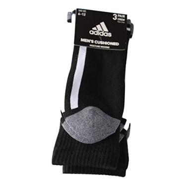 Imagem de Adidas meias masculinas color-block com 3 listras – Crew, pacote com 3, Black Gray White, 6-12