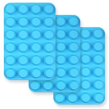 Imagem de homEdge Mini forma de muffin de silicone para 24 xícaras, 3 pacotes de moldes antiaderentes para cupcake, tortas - azul