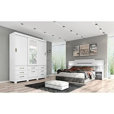 Imagem de Conjunto Quarto de Casal Guarda Roupa com Espelho Luiza Cabeceira Extensível Mila Panan Móveis Branco