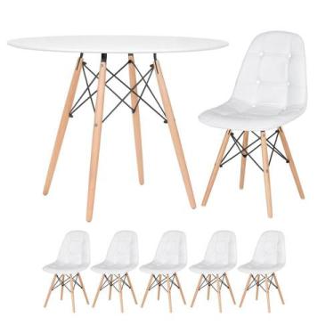 Imagem de Kit - Mesa Eames 100 Cm + 5 Cadeiras Estofadas Eiffel Botonê - Mobili