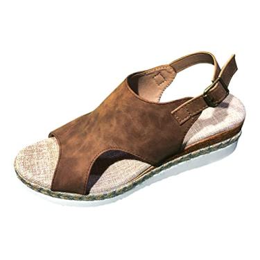 Imagem de CsgrFagr Sandálias femininas de bico aberto para férias sandálias plataforma sapatos femininos de largura larga e sandálias, Marrom, 8