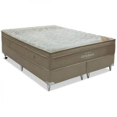 Imagem de Conjunto Cama Box Colchão Viscomemory Super King 193x203x28cm Ortobom Bege/Branco