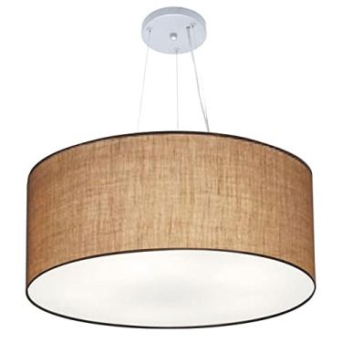 Imagem de Lustre Pendente Cilíndrico Cúpula Tecido 60x30 cm, Vivare Iluminação, Pendente4074 LP, Palha, Grande