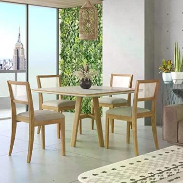 Imagem de Conjunto Sala de Jantar Mesa Ágata MDF/Vidro 120x120cm com 4 Cadeiras Ônix Tradição Móveis