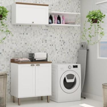 Imagem de Kit Área De Serviço Acquaflex 100% Mdf com Armário, Balcão e Nicho com Metalon Branco/ébano