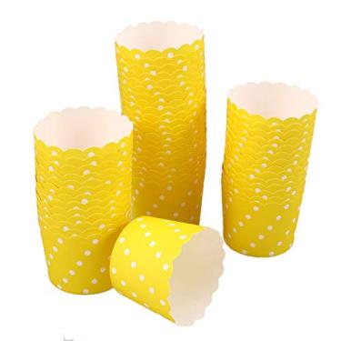 Imagem de Copos de papel para assar forros para muffins forros de cupcake 50 peças revestimento PE resistente ao calor embalagens de cupcake coloridas redondas espessas copo de muffin copo de papel para bolo (m