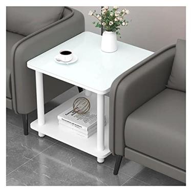 Imagem de Mesa lateral 49 cm mesa lateral quadrada de mesa lateral, mesa de cabeceira com prateleira de armazenamento de 2 camadas, mesas de bistrô internas ao ar livre, mesa de centro para espaços pequenos mesa de centro para sala de estar (cor: tampo de vidro branco