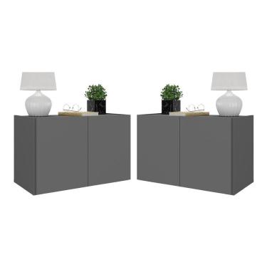 Imagem de Kit 2 Mesas De Cabeceira Suspensas 2 Portas Multimóveis Mp4137 Grafite Grafite