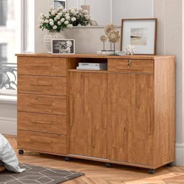 Imagem de Cômoda Madeira 6 Gavetas Rodizios Lukaliam Amêndoa