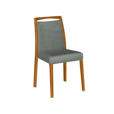 Imagem de Mesa Jantar 160x90cm Off White Com 4 Cadeiras Estofadas Veludo Cinza Base Madeira Maciça Mel Bege