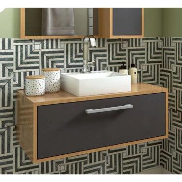 Imagem de Gabinete Suspenso para Banheiro 80cm 1 Porta Basculante Alice Mel/Grafite