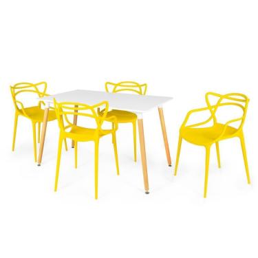 Imagem de Conjunto Mesa De Jantar Retangular Eiffel Branca 120x80cm Com 4 Cadeiras Allegra - Amarelo