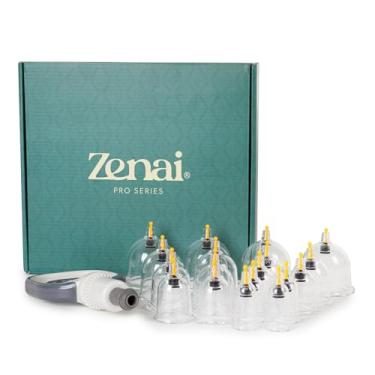 Imagem de Zenai - Kit Ventosa Com 18 Copos e Bomba de Alta Sucção Ventosaterapia Massoterapia