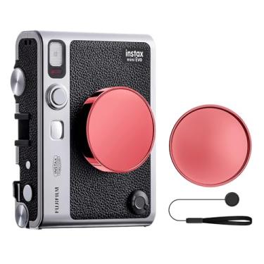 Imagem de MUZIRI KINOKOO Tampa de lente para câmera instantânea Fuji Instax Mini EVO, capa de lente mini EVO de plástico premium em flocagem interna com corda antiperda, vermelho, Moderno