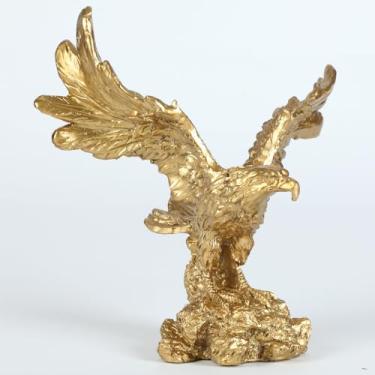 Imagem de H&W Estátua de águia dourada, pássaro selvagem voando águia decorativa bronze pátina resina estatueta (P)