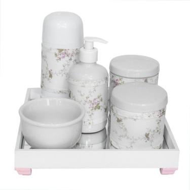 Imagem de Kit Higiene Espelho Completo Porcelanas, Garrafa Pequena E Capa Rosa Q