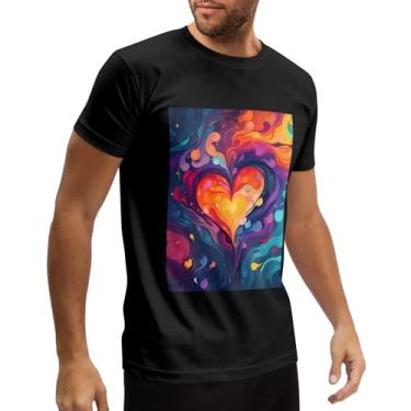 Imagem de Sipumia Camiseta unissex de algodão manga curta gola redonda para casal 3D estampada em formato de coração camiseta casual, Cor-07, P