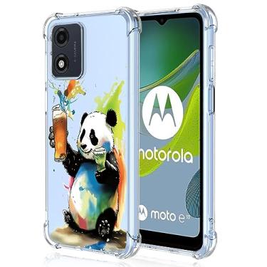 Imagem de XINYEXIN Capa transparente para Motorola Moto E13, fina à prova de choque TPU bumper capa de telefone transparente padrão fofo, arte legal colorida grafite série - panda