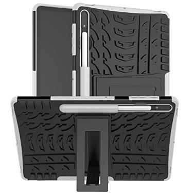 Imagem de Capa resistente para tablet compatível com Samsung Galaxy Tab S7+/S8+ 31.5 cm T970/X800 textura de pneu à prova de choque TPU + PC capa protetora com alça dobrável (cor: branco)