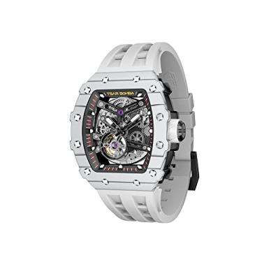 Imagem de TSAR BOMBA Relógio masculino automático Tonneau de luxo esqueleto para homens, mecânico, 50 m, à prova d'água, analógico, masculino, exclusivo, quadrado, mostrador grande, relógio de pulso com