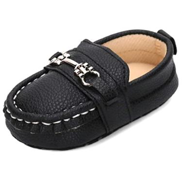 Imagem de Sapatos para bebês meninas meninos recém-nascidos Oxford mocassins adoráveis para berço infantil pré-andador PU tênis, 1209-preto, 6-12 meses