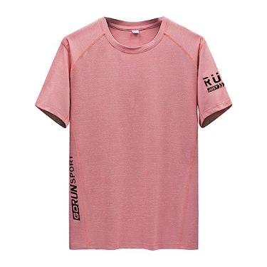 Imagem de Camiseta masculina atlética de manga curta com estampa de letras de secagem rápida, gola redonda, lisa, academia, Rosa, 3G