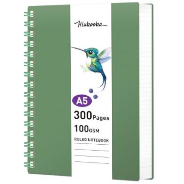 Imagem de HIUKOOKA Caderno espiral - Caderno A5 com pauta universitária de 300 páginas, caderno de 5,7 x 20,9 cm para trabalho, caderno de capa dura 100 g/m², diário A5 para escrita, anotações (verde escuro)