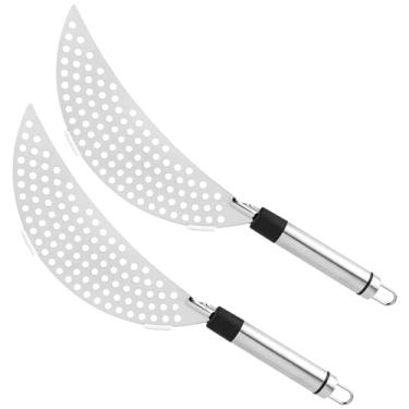 Imagem de AUEAR, Pacote com 2 filtros de panela Crescent de aço inoxidável, graxa, coador de macarrão, escorredor de inserção com mão