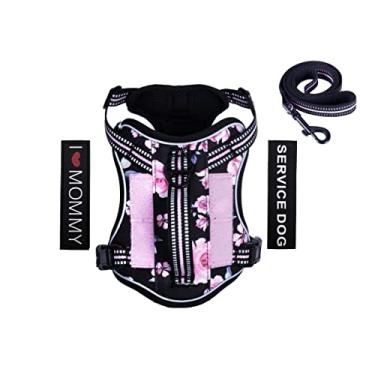 Imagem de Peitoral tático para cães pequenos que não puxam, peitoral fofo para filhotes antienforcamento, peitoral refletivo para treinamento de animais de estimação, colete ajustável com alça (PP, rosa floral