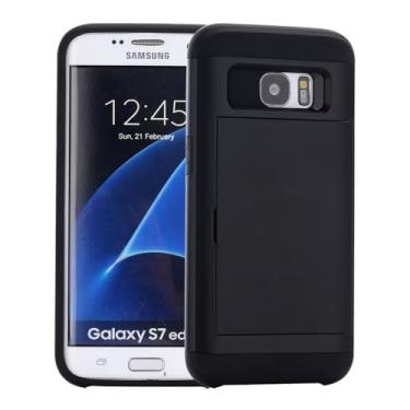 Imagem de Ueokeird Capa para Galaxy S7 Edge, capa carteira para Samsung S7 Edge SM-G935F, suporte para cartão, camada dupla, proteção resistente, à prova de choque, compartimento para cartão, capa fina para