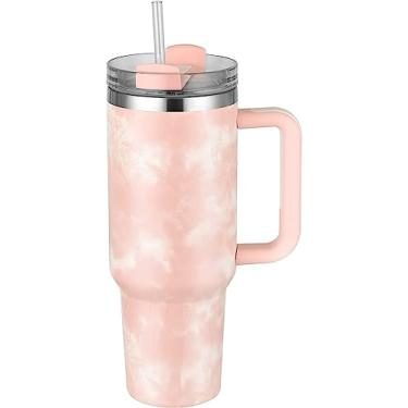 Imagem de YOUEXPERT Copo de 1,18 l com alça e canudo, copos isolados com tampa e canudo, copo de água de aço inoxidável de 1,18 l garrafa de água Quencher FlowState Copos de viagem para esportes ao ar livre - Peach Tie Dye