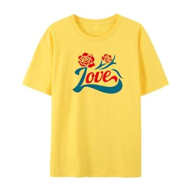 Imagem de Camiseta com estampa rosa para homens e mulheres Love Funny Graphic Shirt for Friends Love, Amarelo, GG