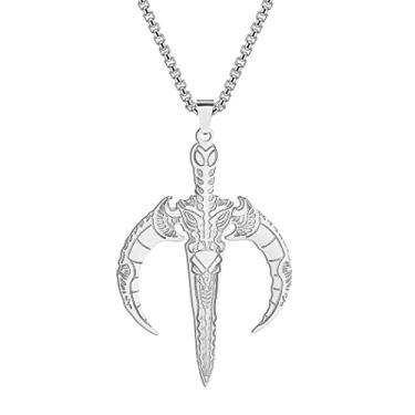 Imagem de Chereda Colar masculino guerreiro lua punhal medalhão viking joias punk rock aço inoxidável pingente colar presente, Aço inoxidável, Sem Pedra Preciosa