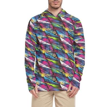Imagem de Camisetas de sol masculinas geométricas graffiti proteção manga longa camisa de pesca FPS 50+UV Rash Guard com capuz praia moletom com capuz, Grafite geométrico, P