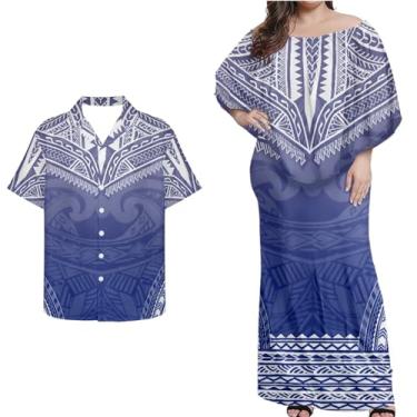 Imagem de Mornpassion Vestido polinésio feminino Puletasi Samoan manga morcego vestido havaiano camisa havaiana para casais plus size 2XS-7GG, Polinésio 10, 3G