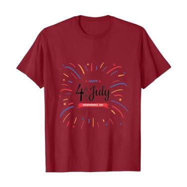Imagem de Camiseta feminina 4th of July Stars Stripes Camisetas femininas com estampa da bandeira dos EUA e gola redonda, Vinho, G