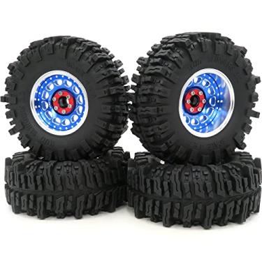 Imagem de HOBBYSOUL 2.2 Mud Slingers Tires 124mm & 2.2 Beadlock Wheels Adjustable 4 Offsets Rims Silver & Blue for RC Crawler Trail Gen8 Everest 10 gen 7 Pro/Axial Capra Wraith / TRX4, (4-Pack, Assembled)