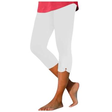 Imagem de Lainuyoah Calça legging feminina cropped de verão capris leve 2024 calça de treino slim confortável calça leve, B - branco, G