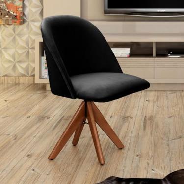 Imagem de Poltrona Decorativa Gaia Giratória Madeira para Sala, Quarto, Recepção Preto